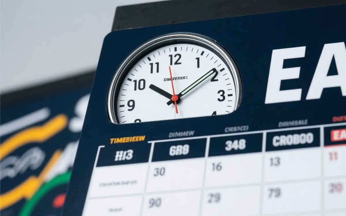 赛程表与时钟的特写，标注北京时间的关键比赛窗口，体育分析风格